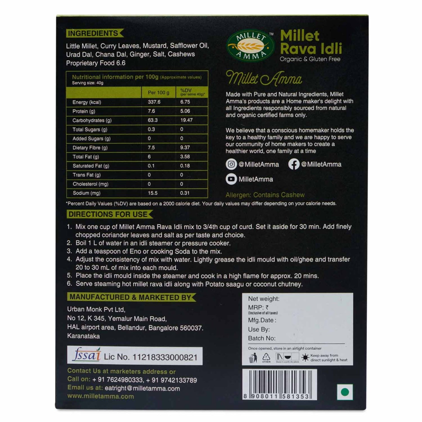 Millet Rava Idli Mix