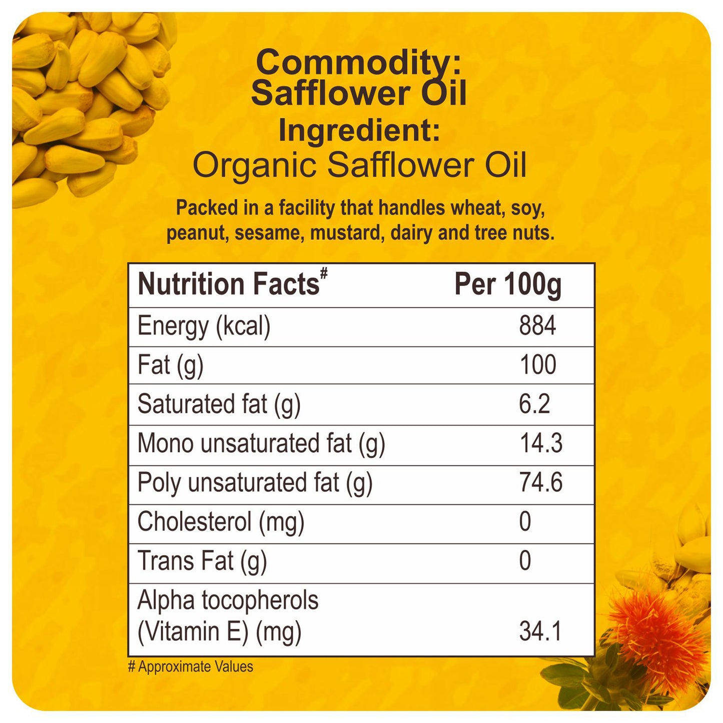 nutrition detailing - Organic Expeller Pressed Safflower Oil 1L