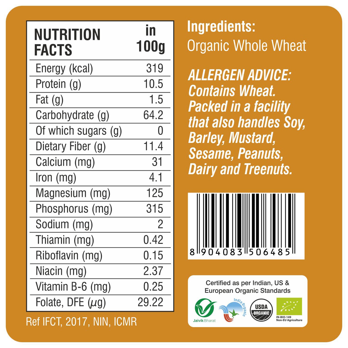 nutrition - Organic Whole Wheat Atta Premium 5Kg