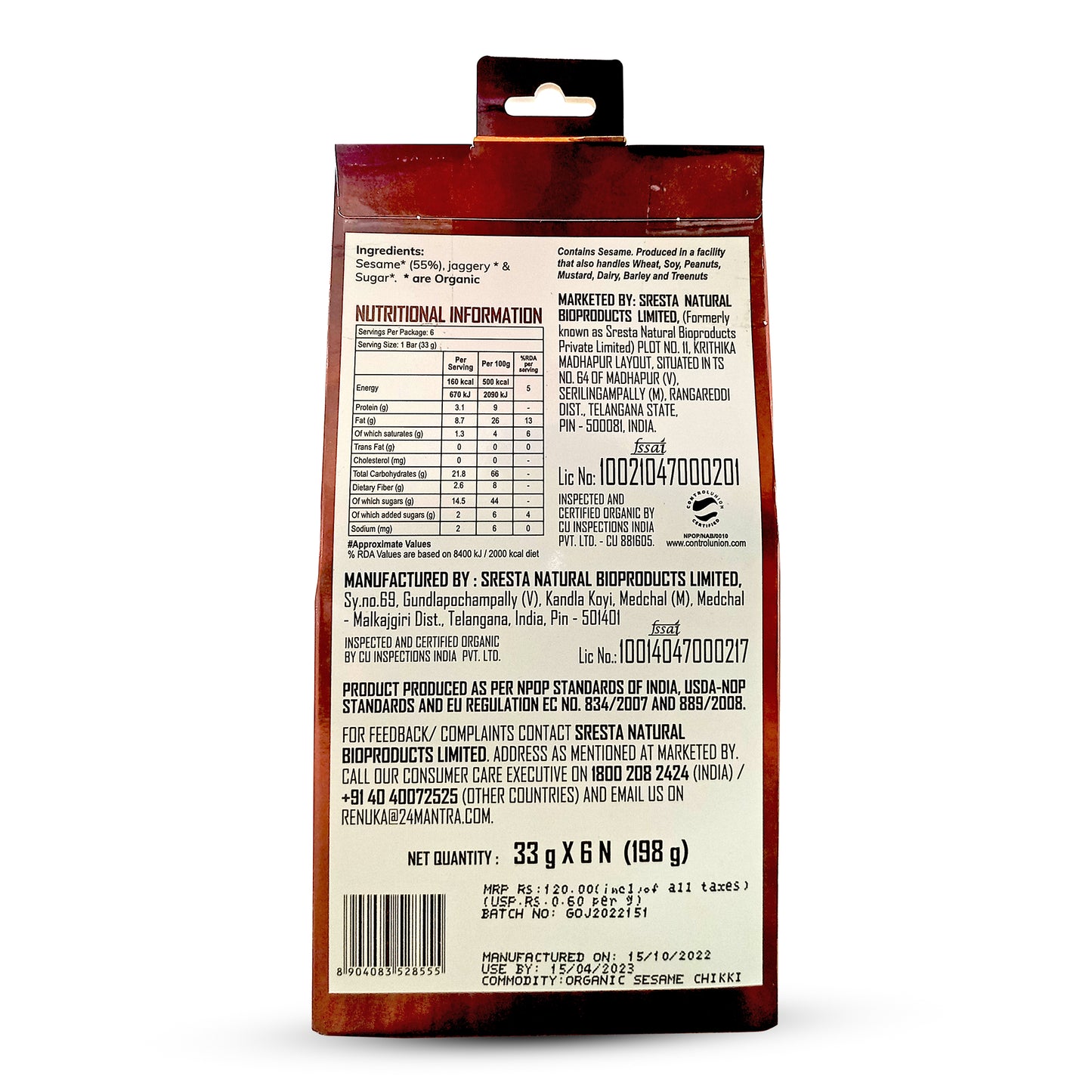 package details - Sesame Bar-Family Pack (33G*6)