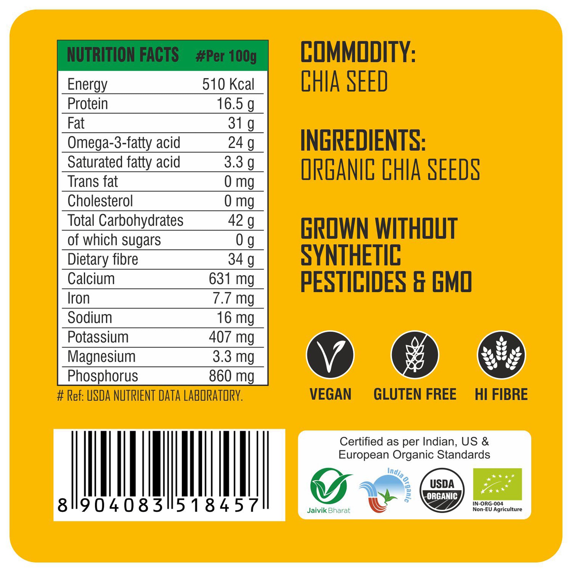 nutrition - Organic Chia Seeds 350 Gm