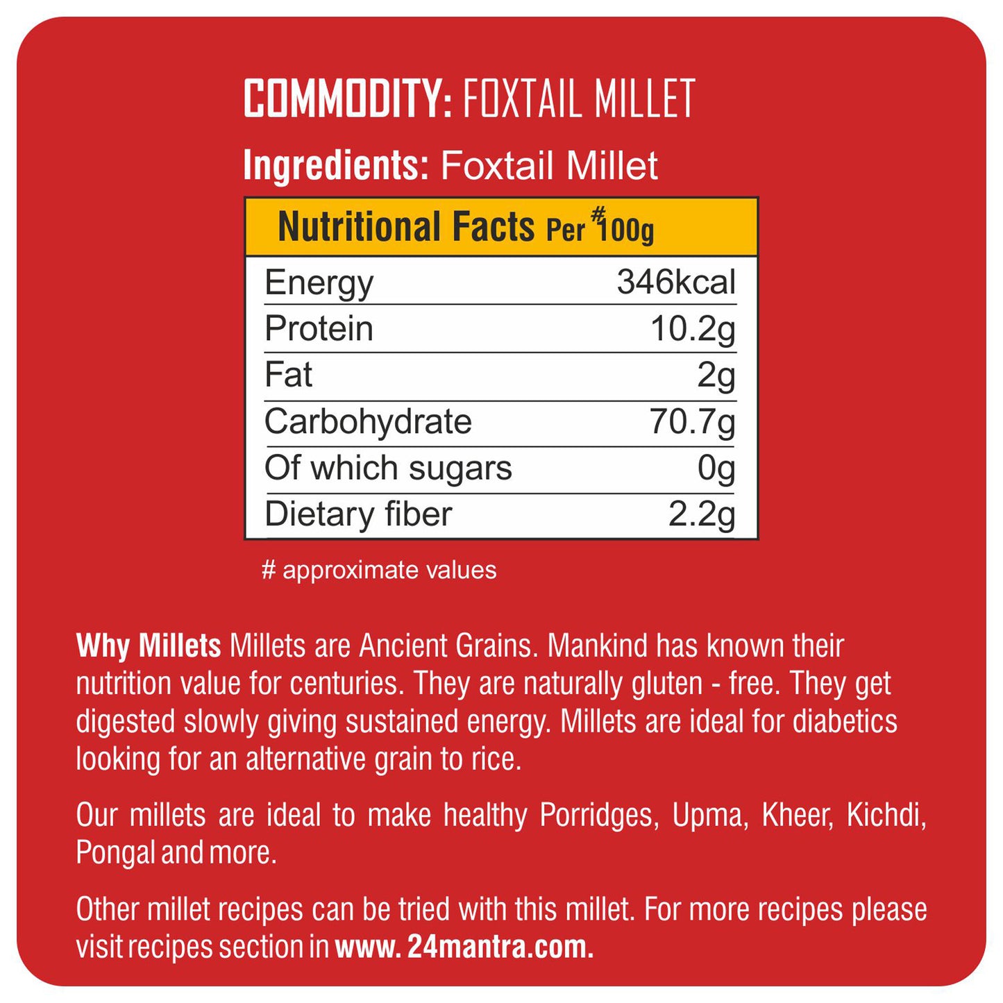 nutrition detailing - Foxtail Millet 1Kg