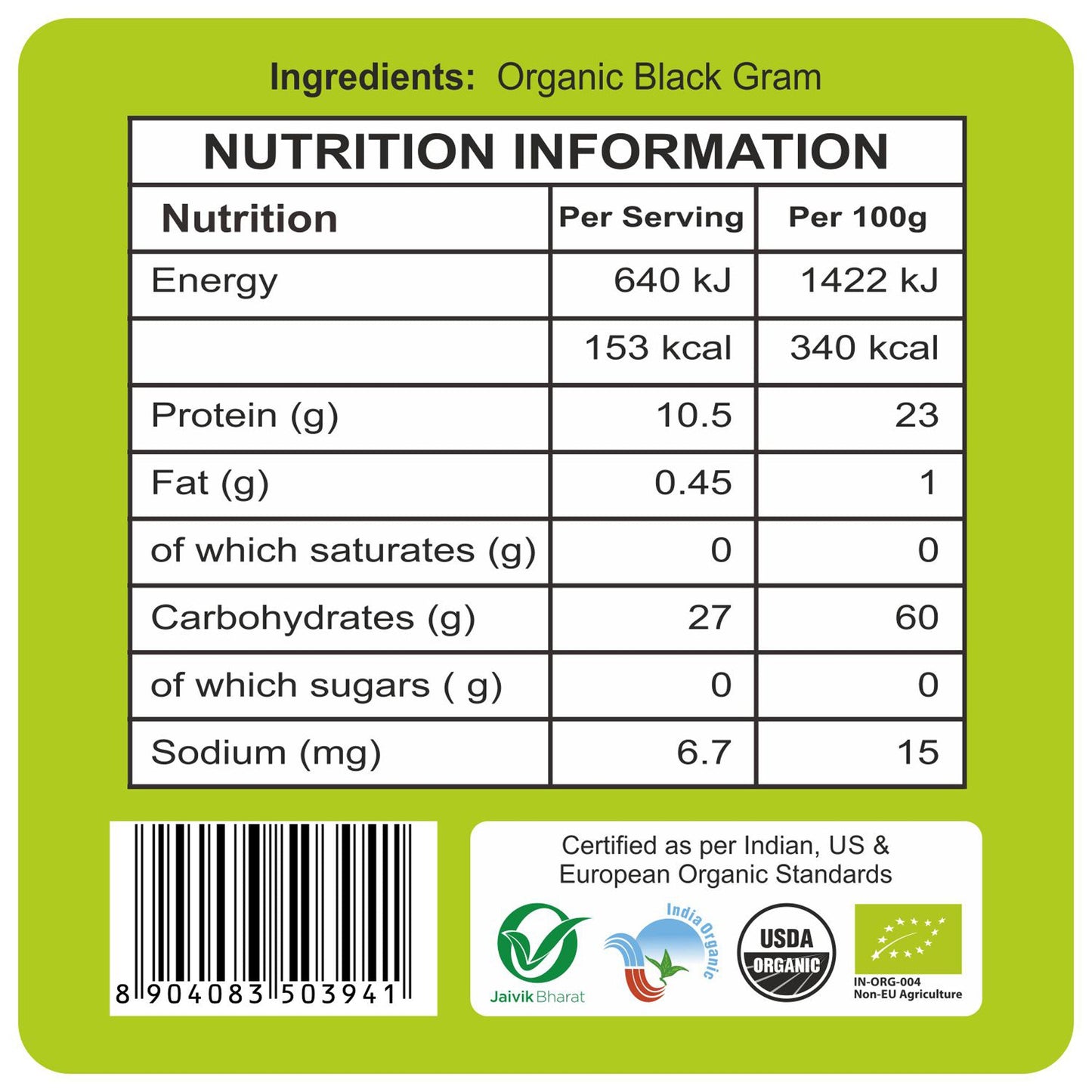 nutrition - Organic Urad Dal Black Split 500Gm