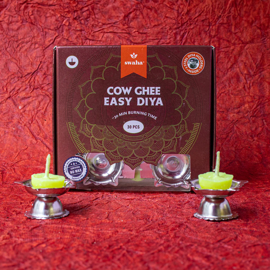 SWAHA EASY COW GHEE DIYA WITH 2 STEEL DIYA