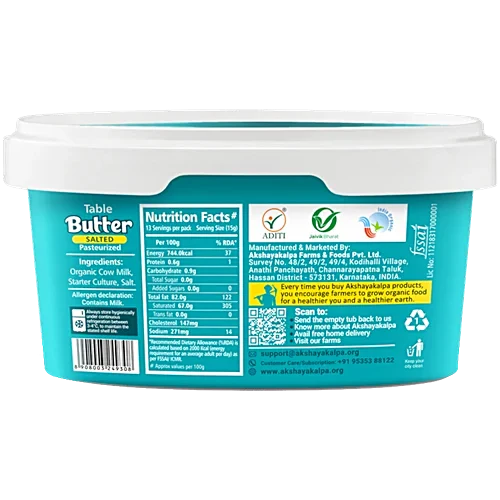 AKSHAYAKALPA ORGANIC TABLE BUTTER SALTED 200 g