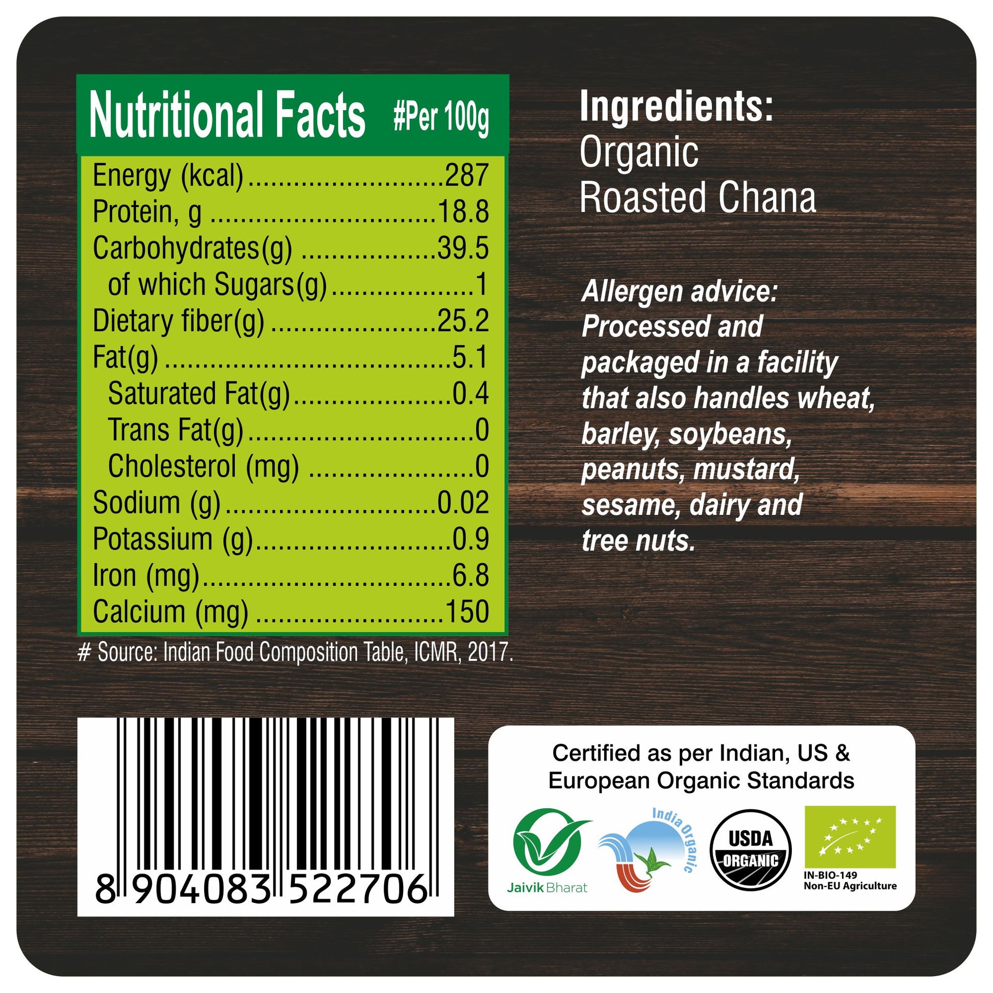 nutrition content - Organic Roasted Chana