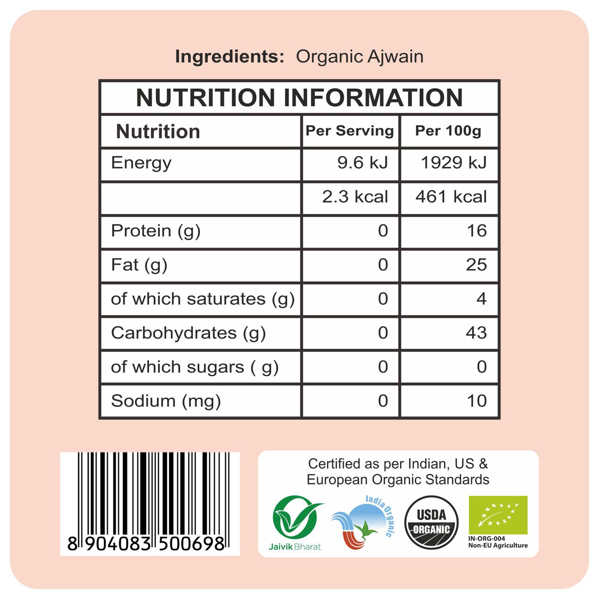 nutrition content - Organic Ajwain