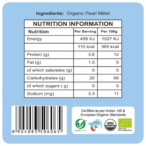 nutrition content - Organic Bajra (Pearl Millet) Flour