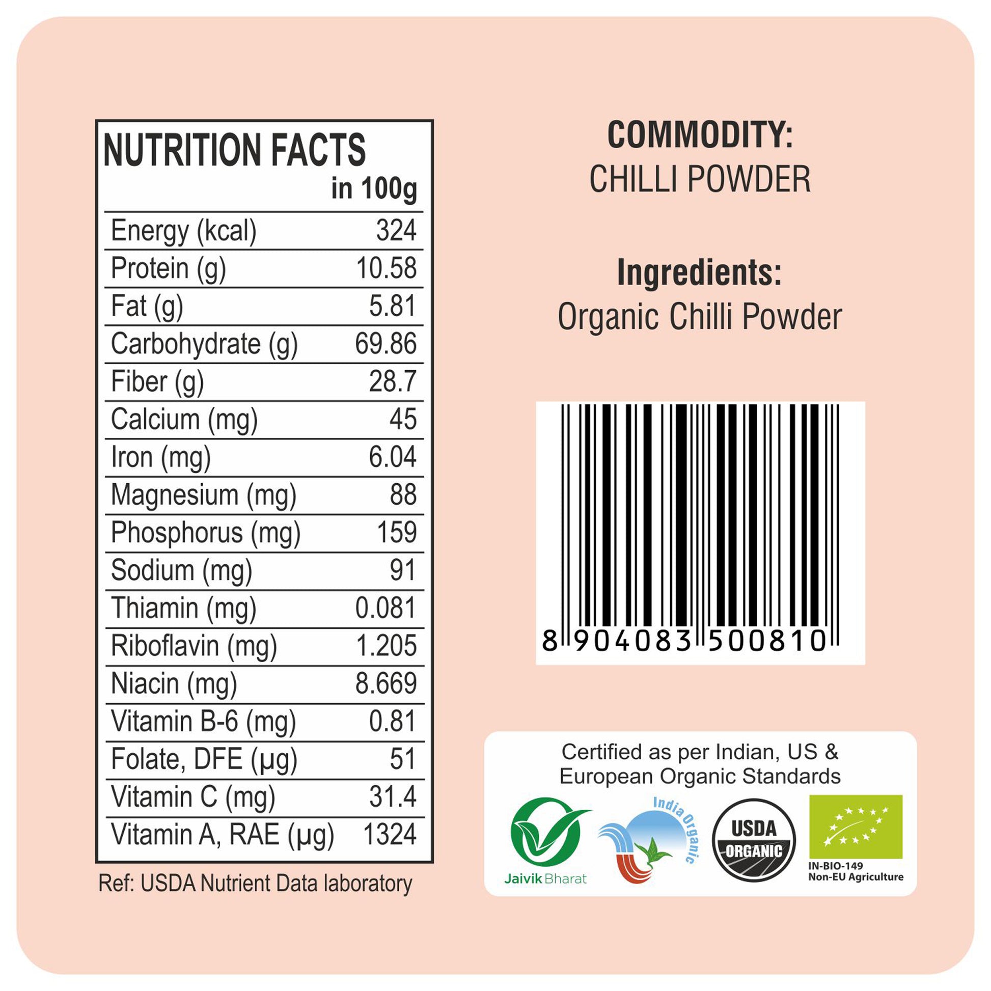 nutrition detailing - Organic Chilli Powder 100 GM