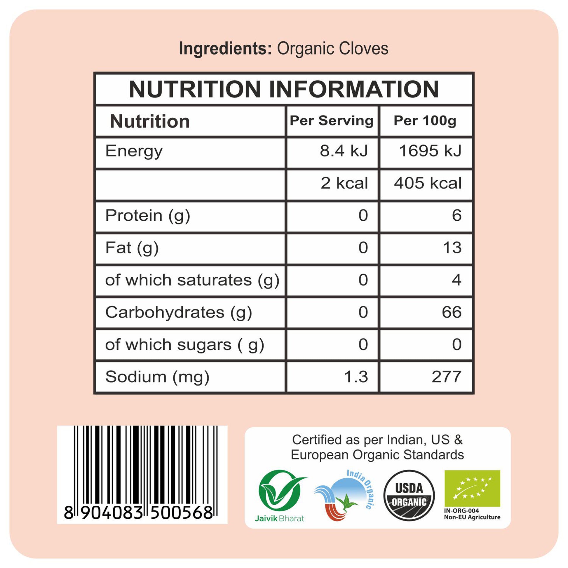 nutrition detailing - Organic Cloves 50 Gm