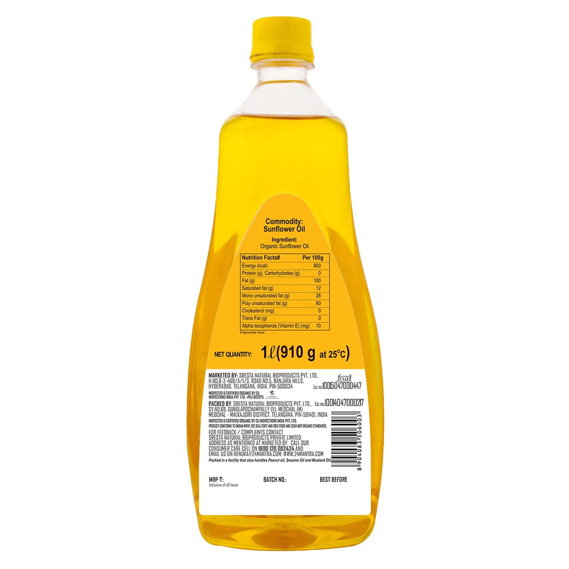 package detailing - Organic Expeller Pressed Sunflower Oil 1L