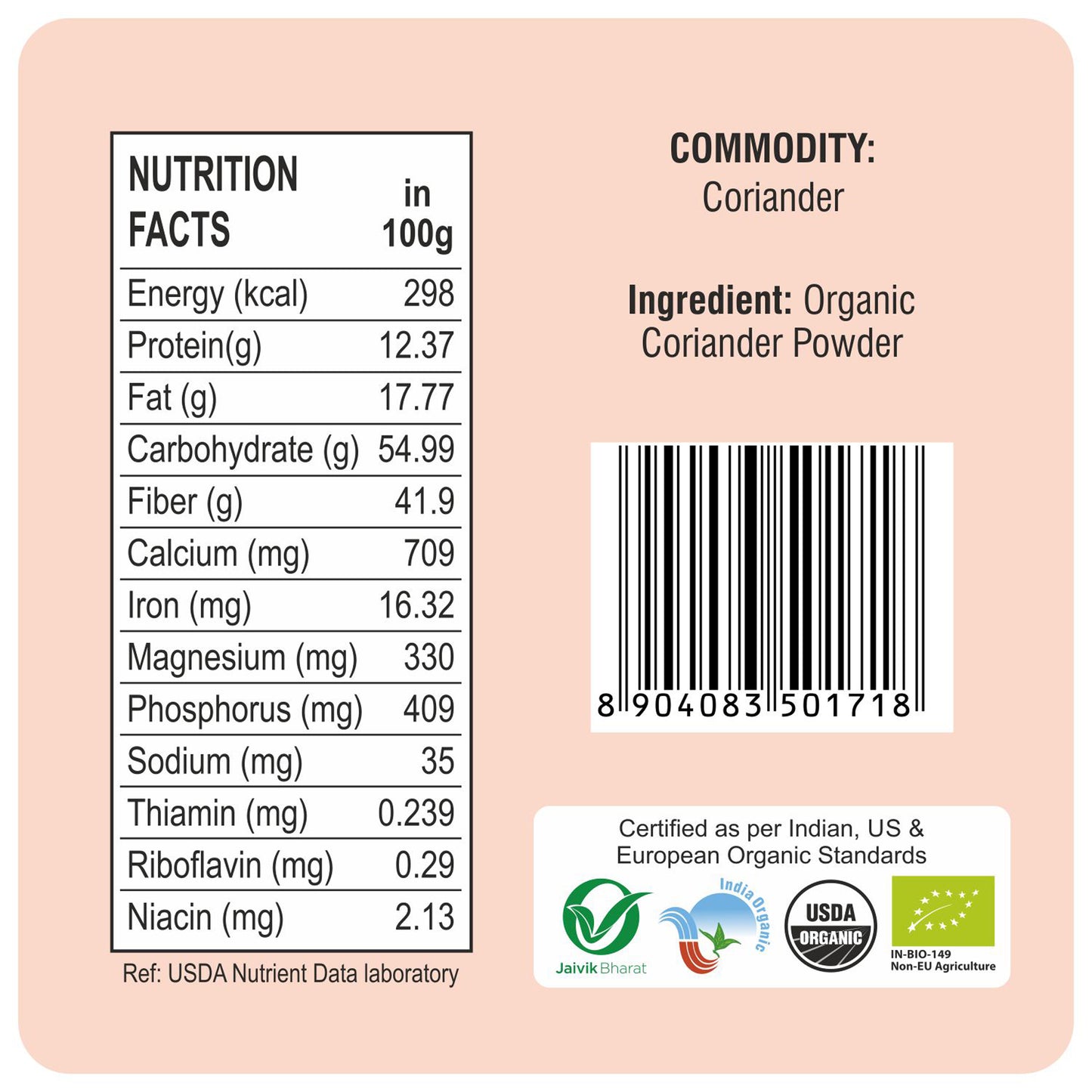 nutrition content - Organic Coriander Powder 100 Gm