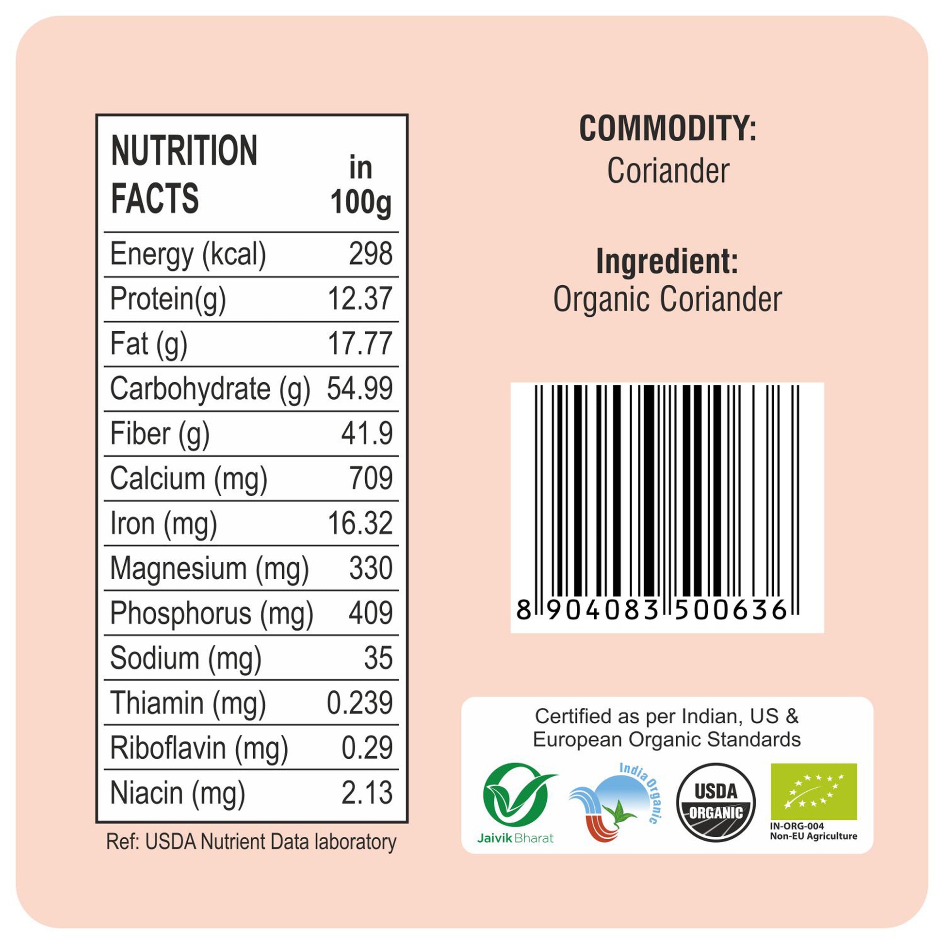 nutrition content - Organic Coriander Seeds 100Gm