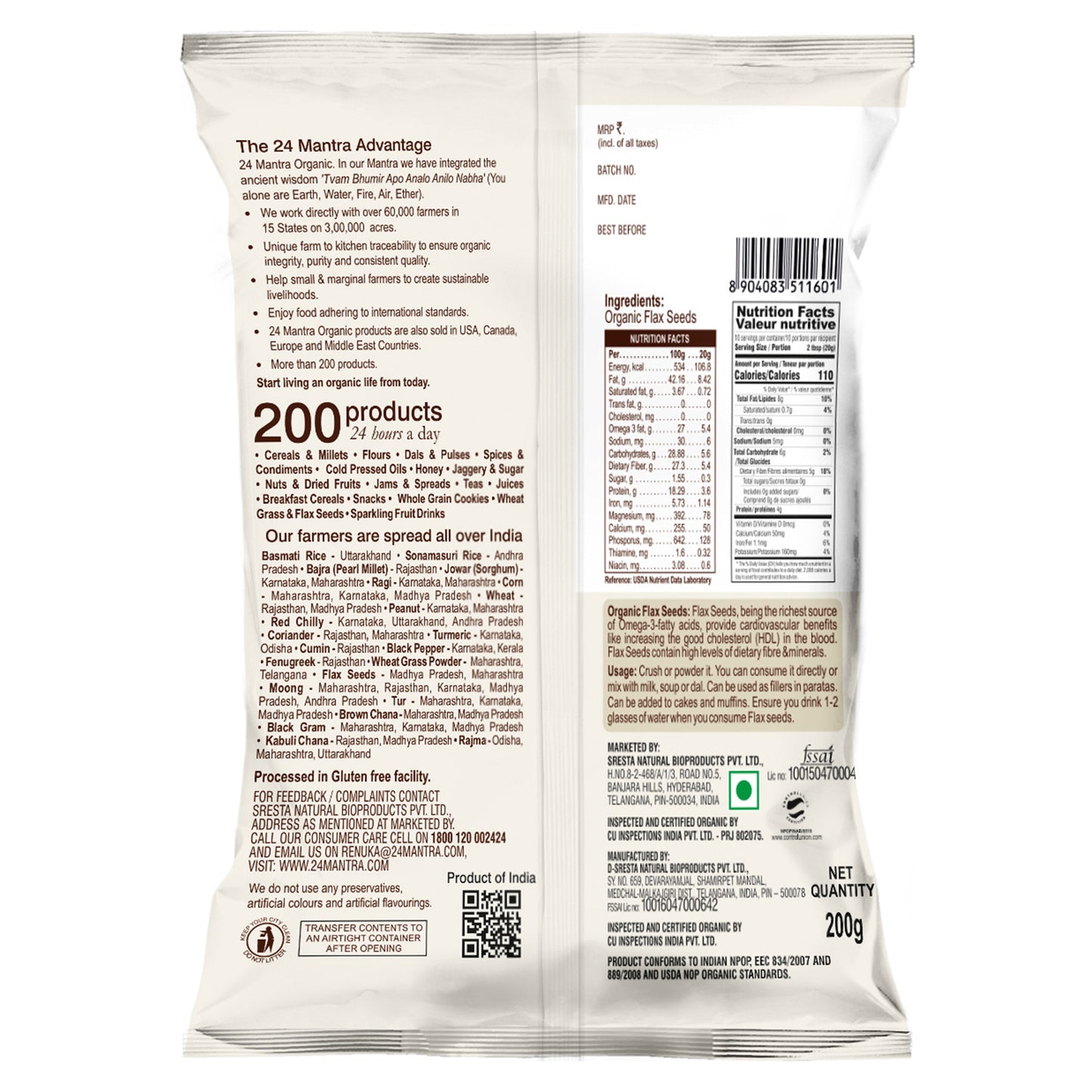 package detailing - Organic Flax Seeds 200Gm