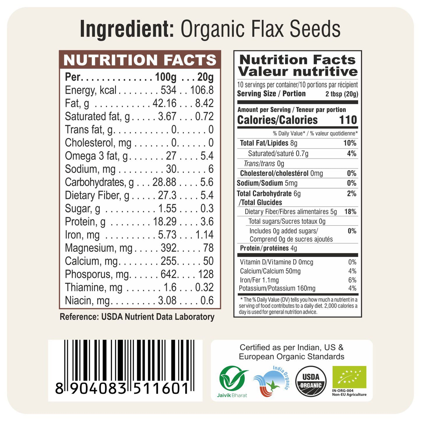 nutrition detailing - Organic Flax Seeds 200Gm