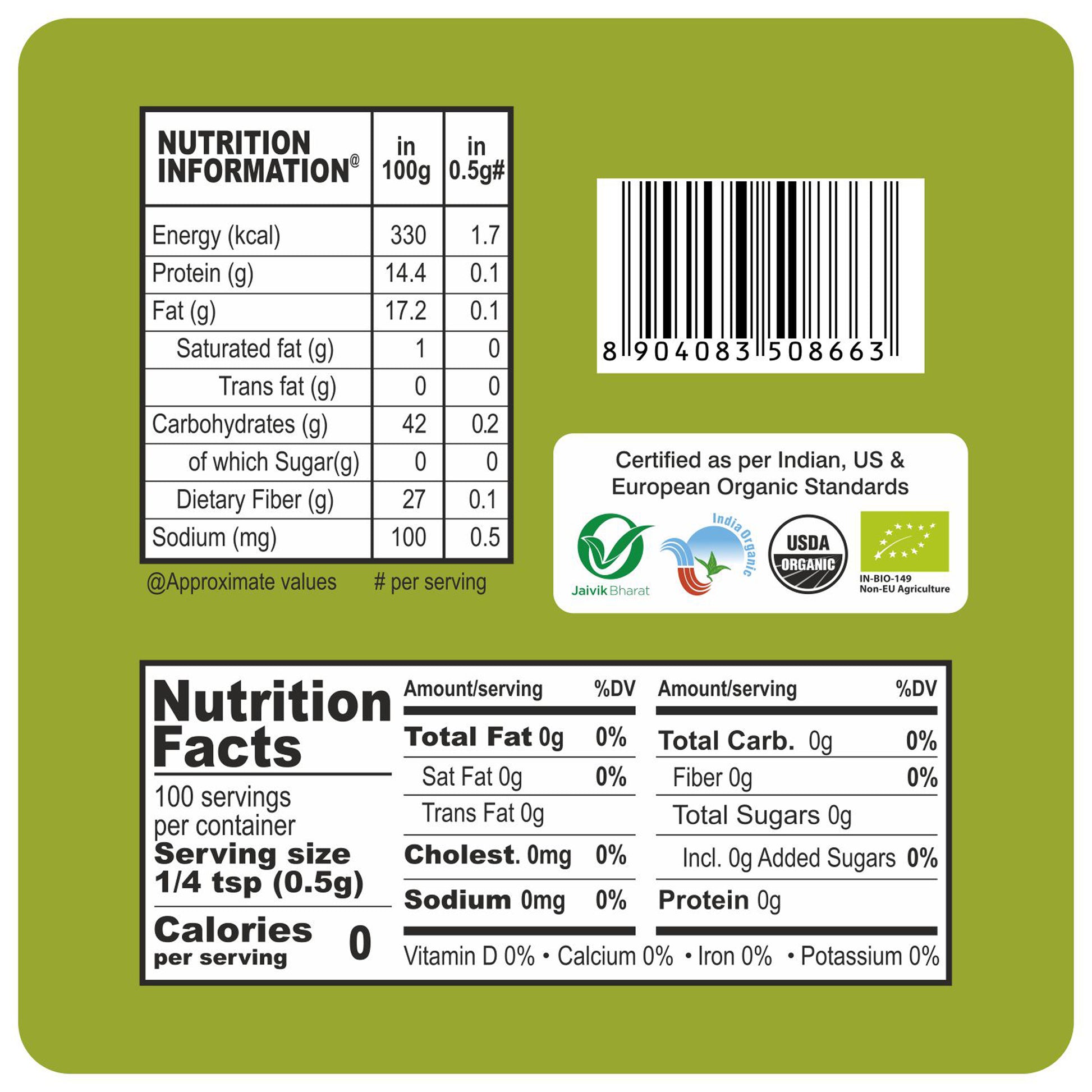 nutrition detailing - Organic Garam Masala 50Gm
