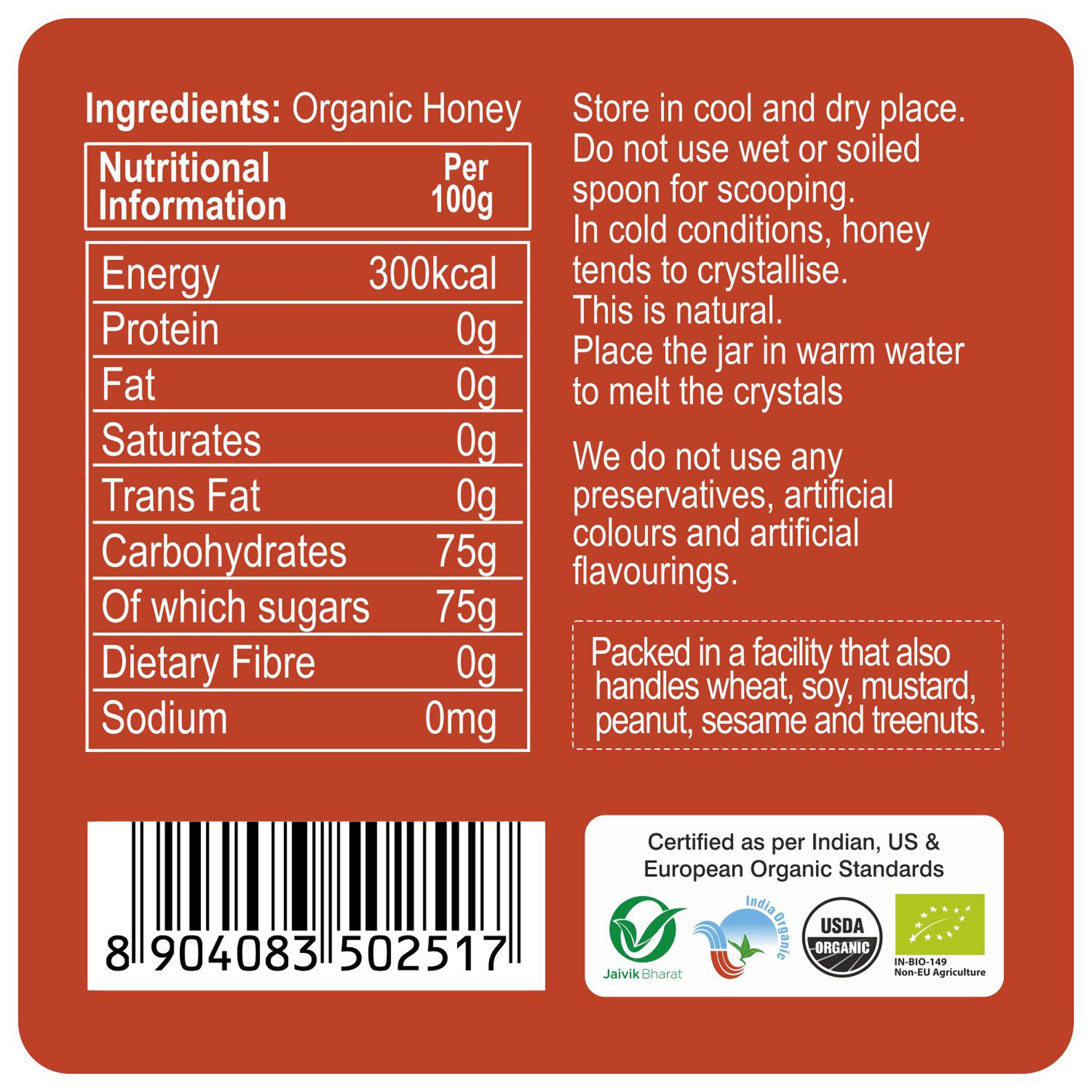 nutrition detailing - Organic Honey 250Gm