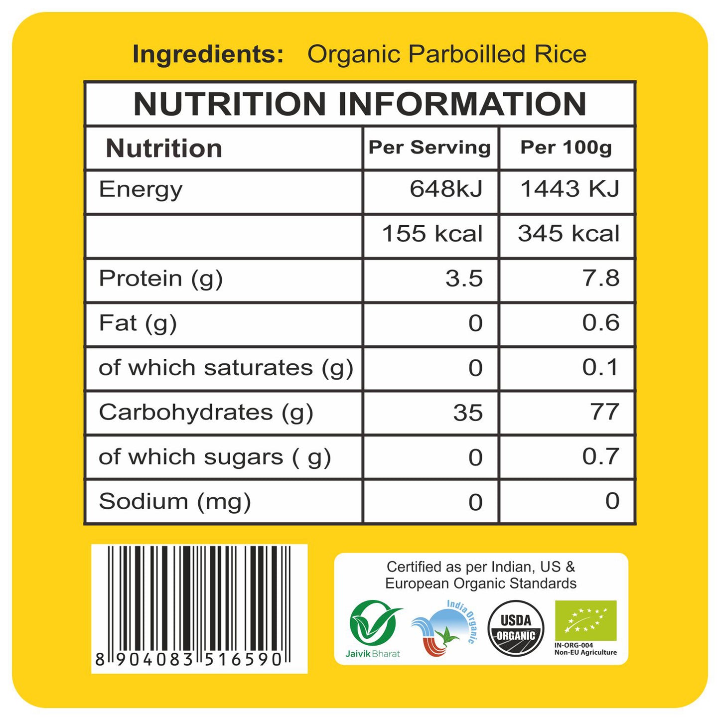 nutrition detailing - Organic Idly Rice 1KG
