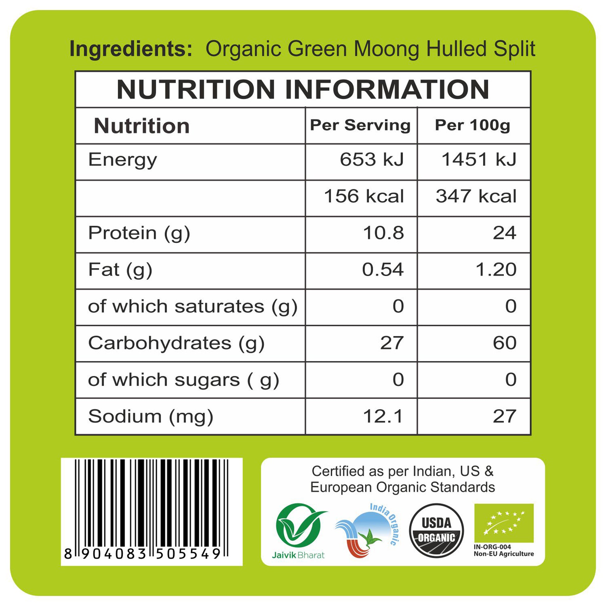 nutrition detailing - Organic Moong Dal 1Kg