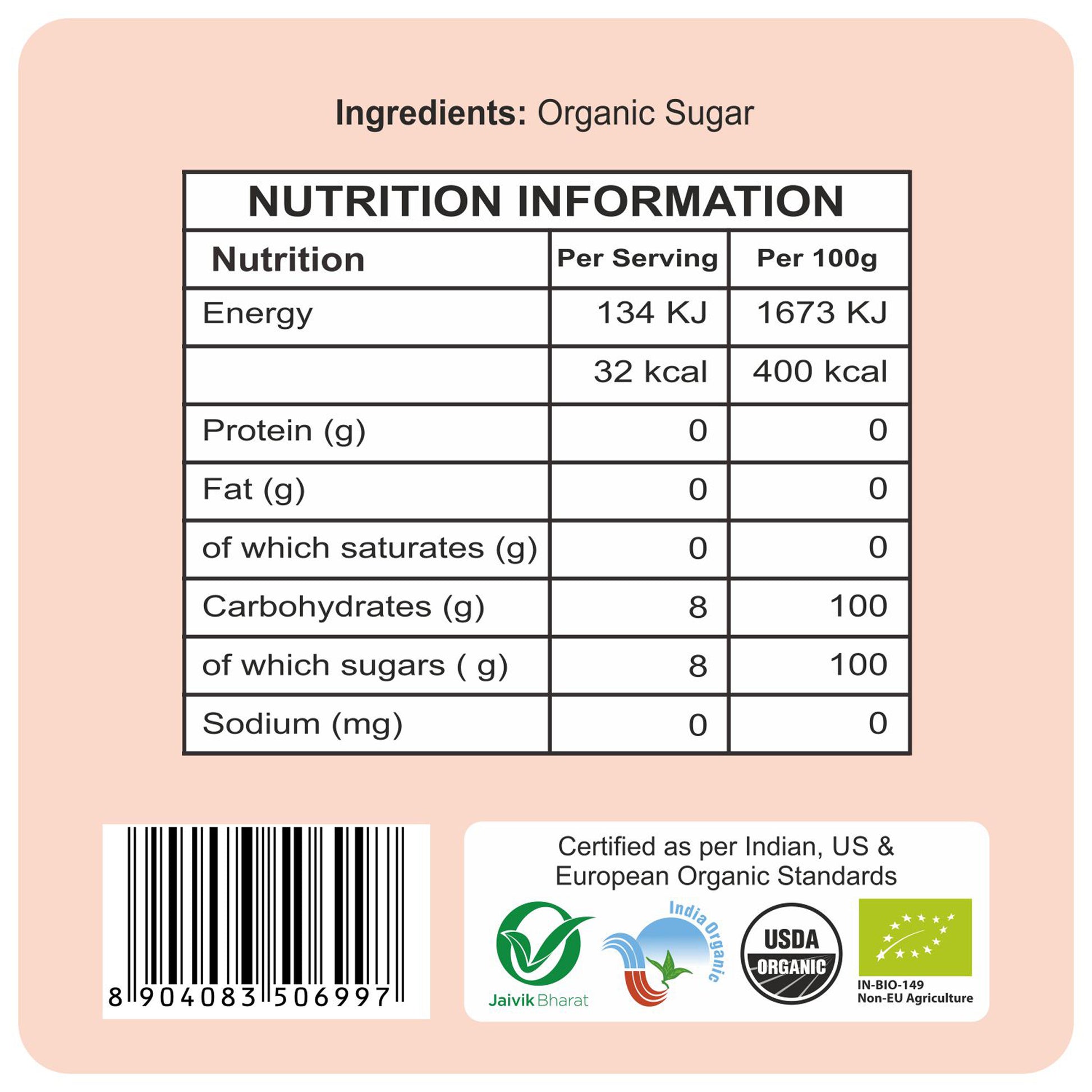 nutrition detailing - Organic Sugar 500Gm