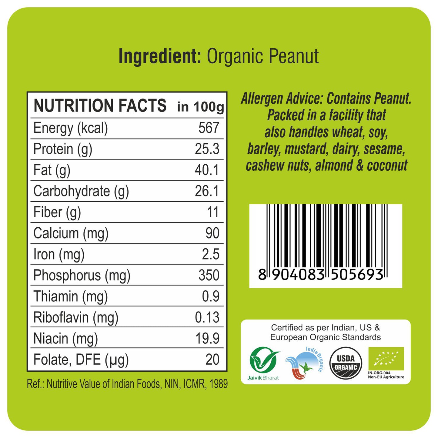 nutrition - Organic Raw Peanut 500Gm