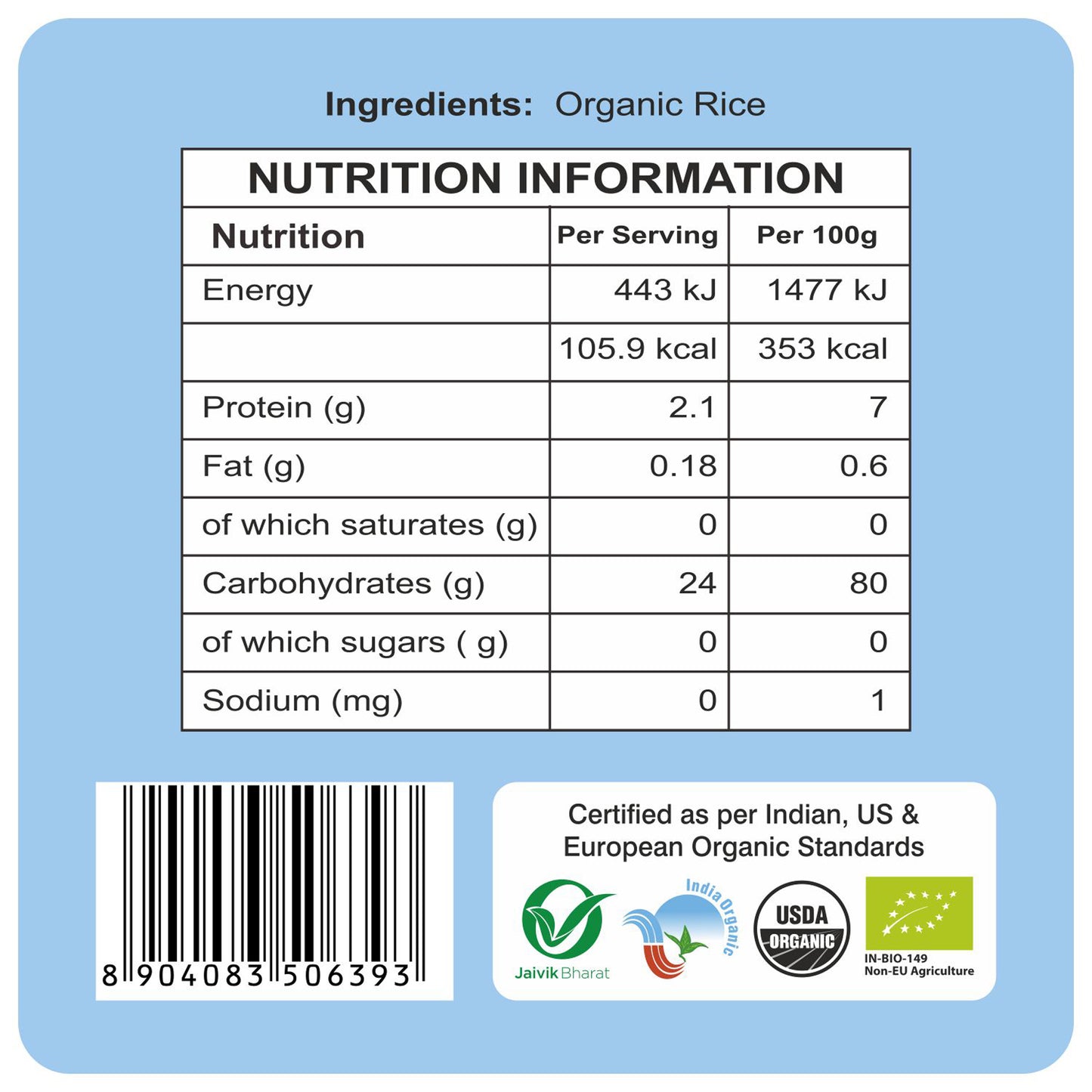 nutrition - Organic Rice Flour 500Gm
