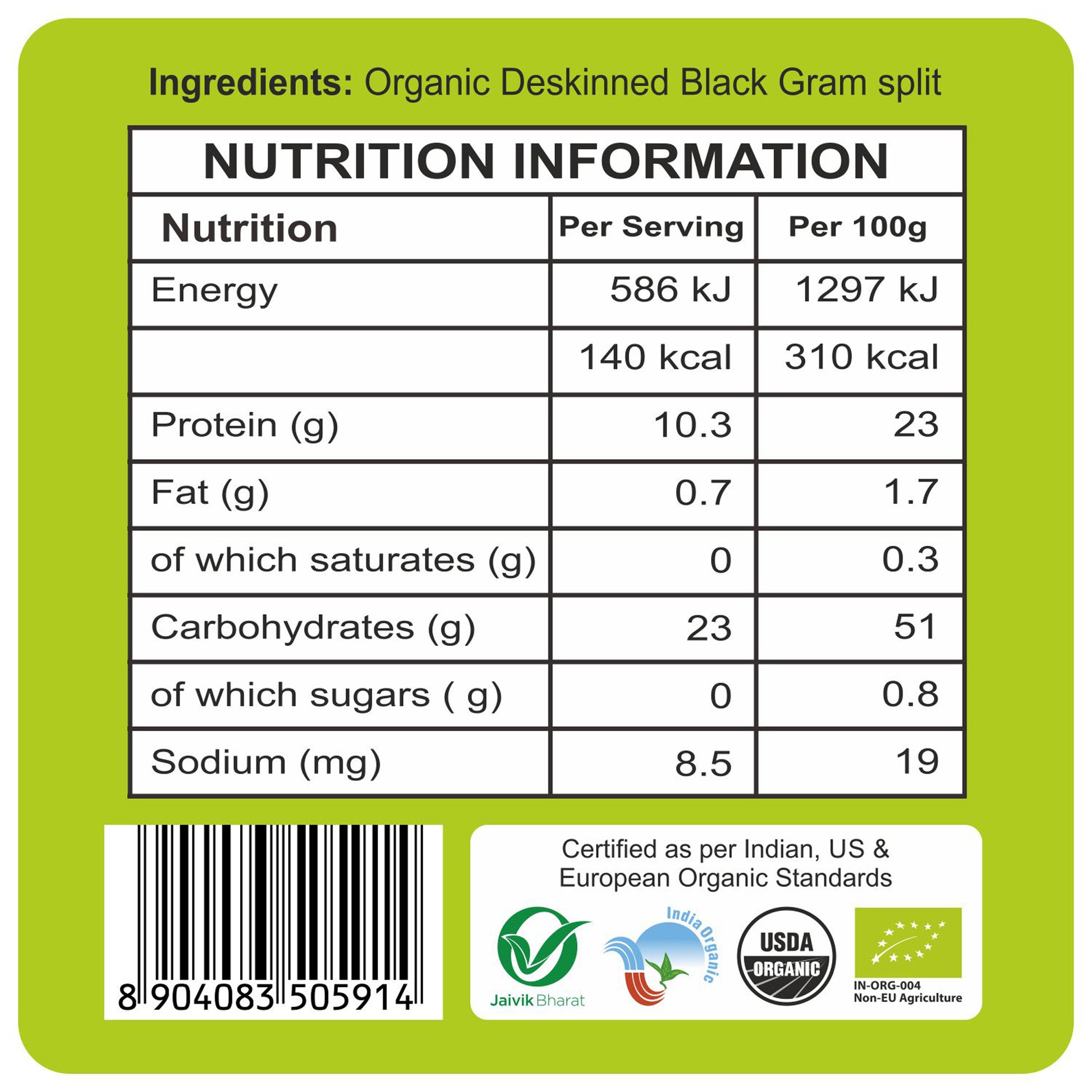 nutrition - Organic Urad Dal White Split 500Gm