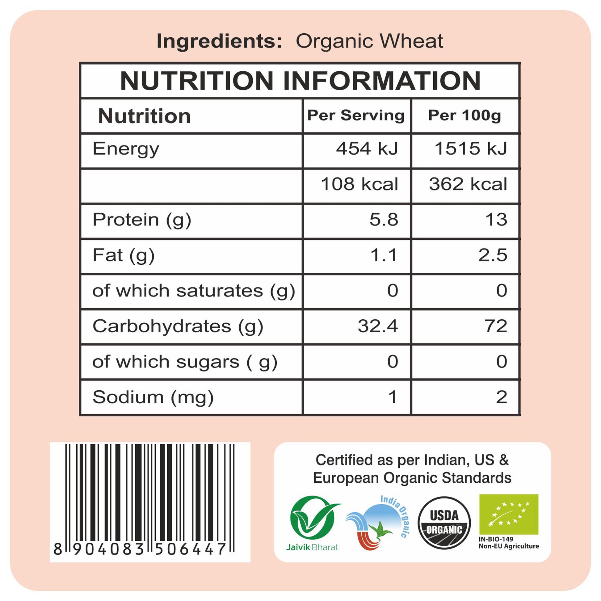 nutrition - Organic Wheat Dhaliya 500Gm