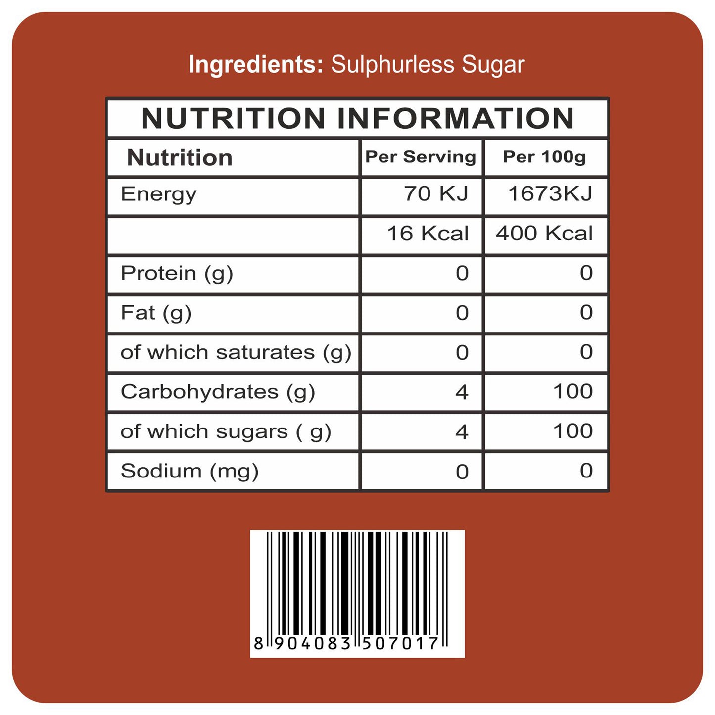 nutrition - Sulphurless Sugar 500Gm