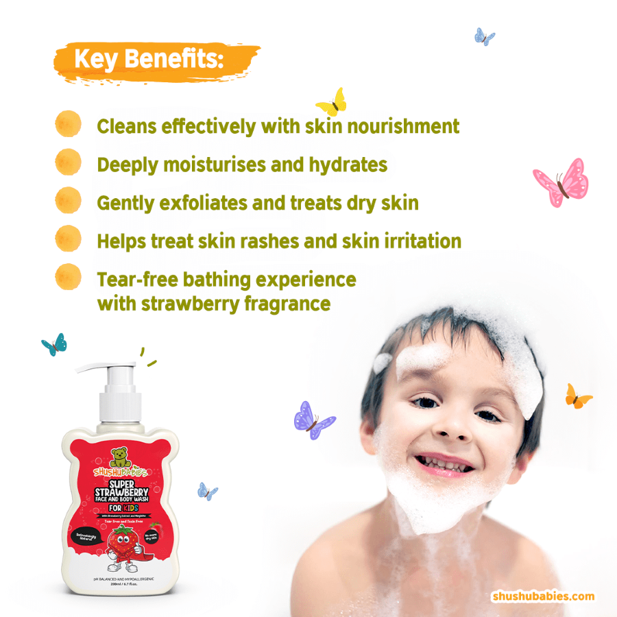 benefits - Shushu Babies Super Strawberry Face And Body Wash 3+ Year