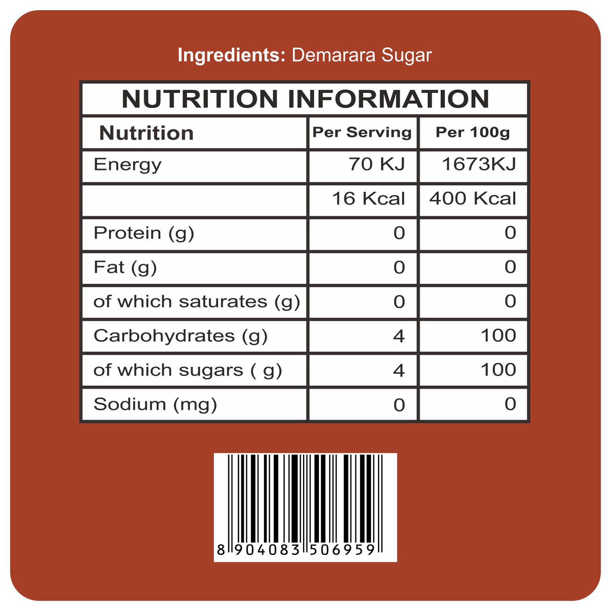 nutrition content - Organic Demerara Sugar 500 Gm
