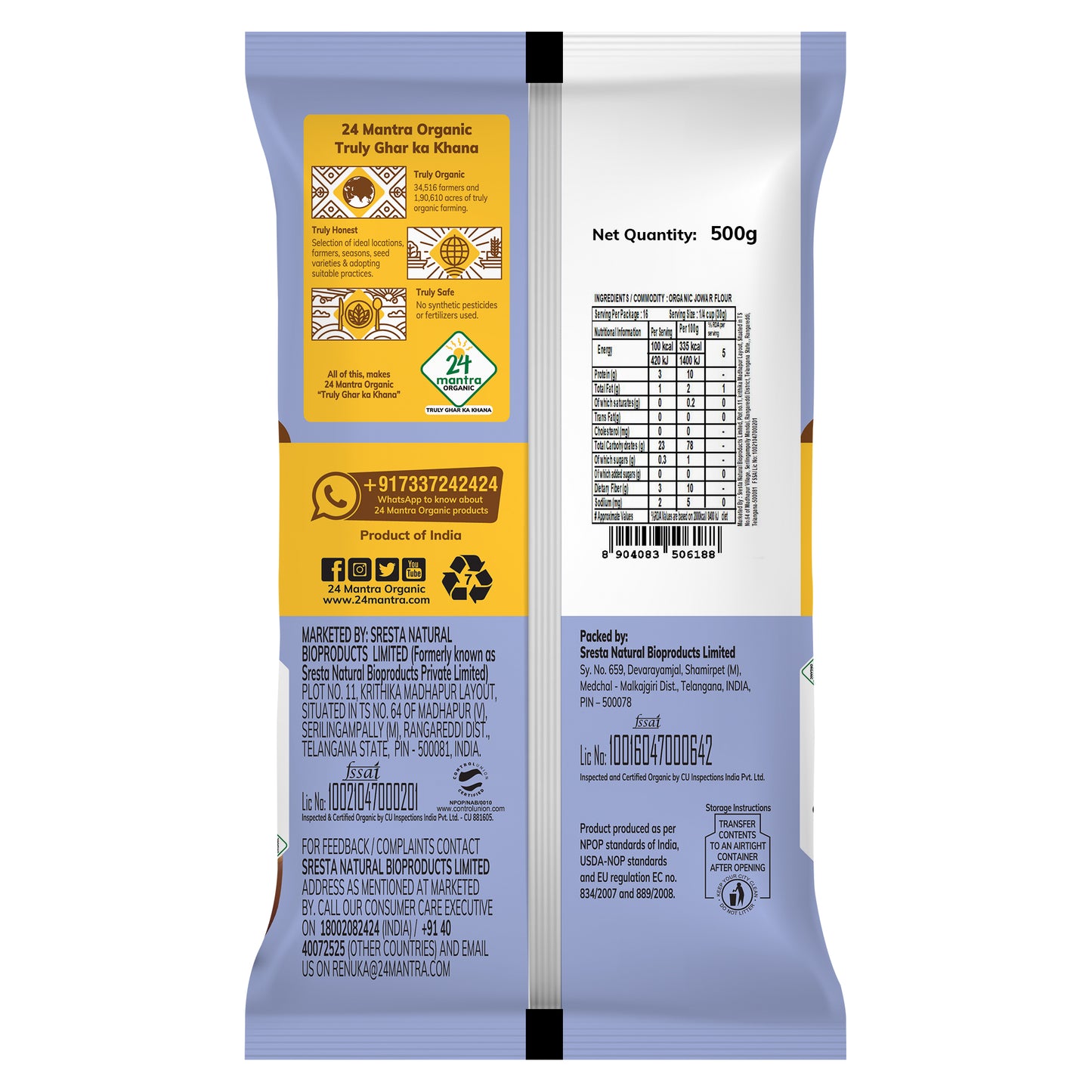 package detailing - Organic Jowar (Sorghum) Flour 500Gm
